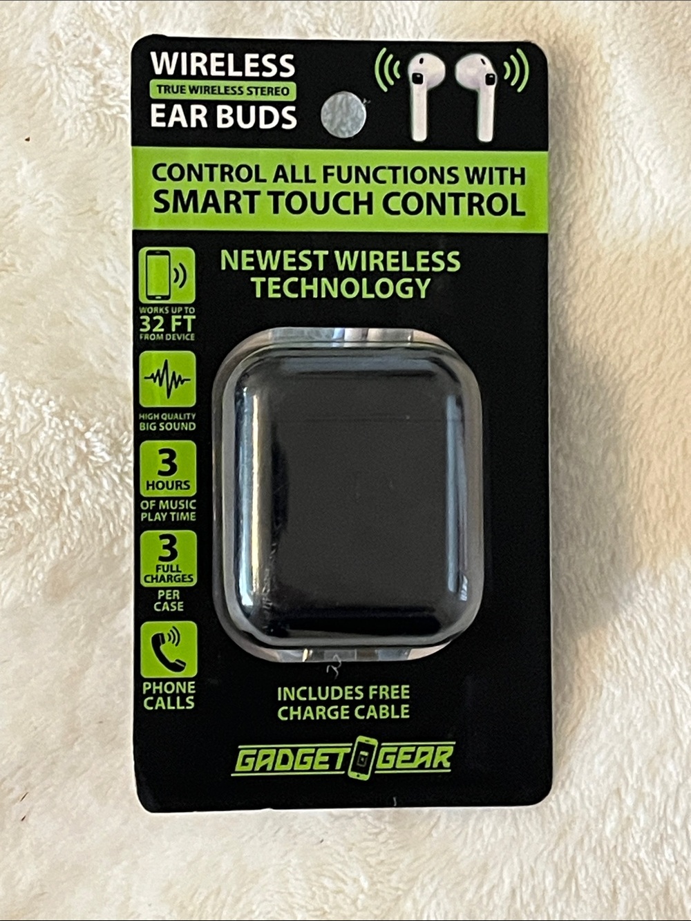 Gadget Gear Wireless Earbuds with Smart Touch Control - Black New!